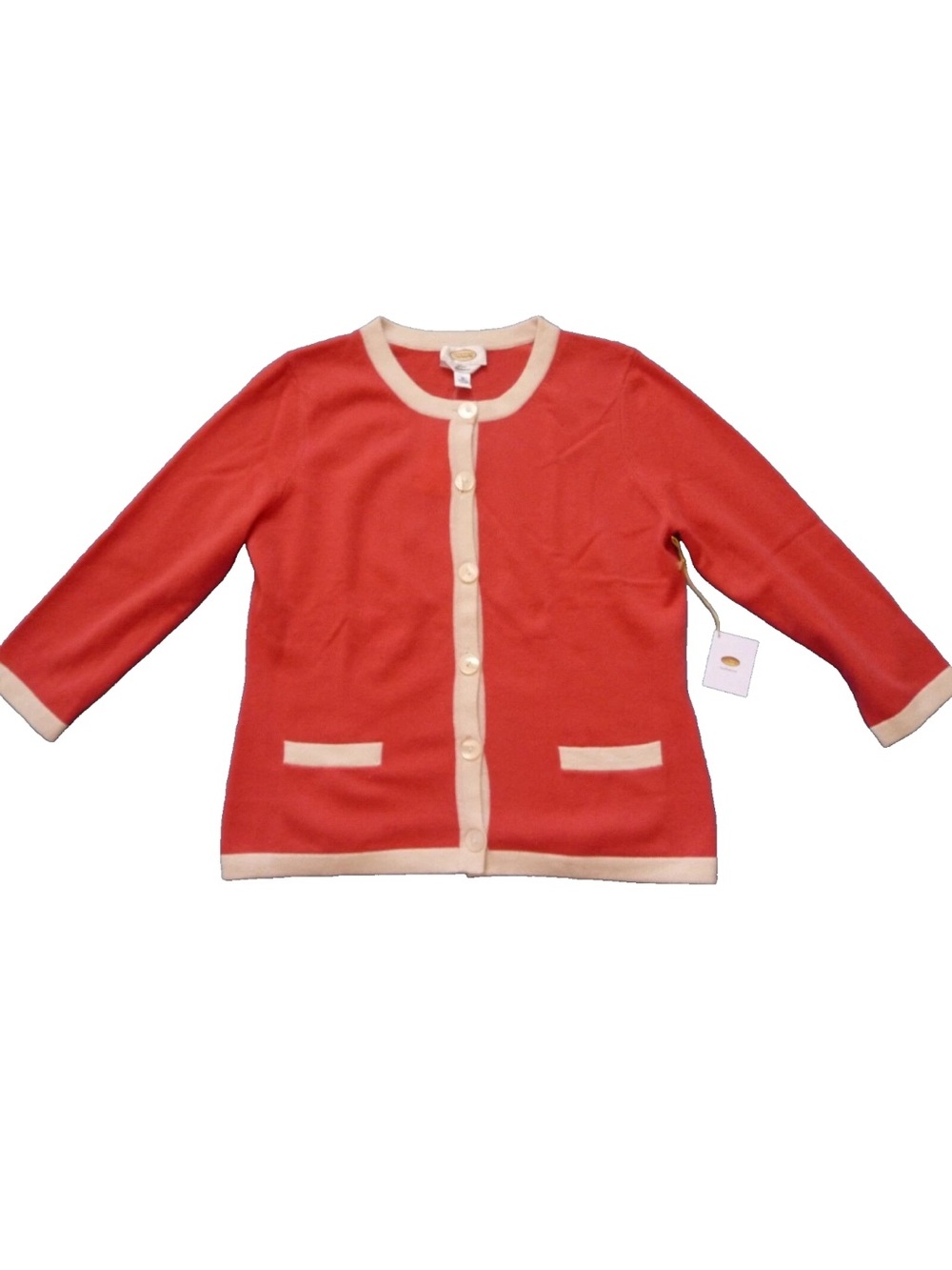 Talbots NWT 100% Cashmere Coral and White Trim Button Down Women’s Plus Size 2X